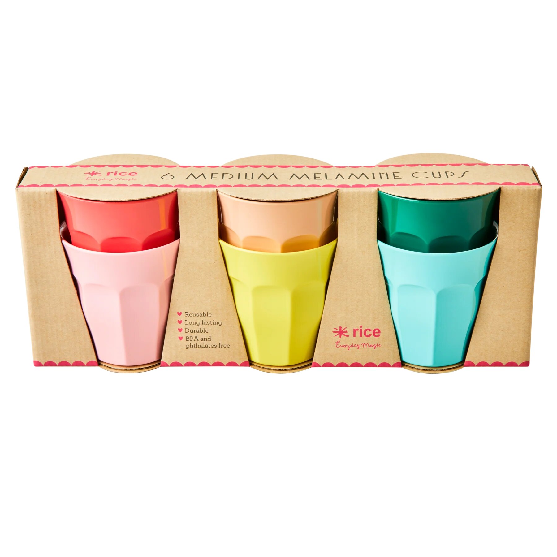 rice Melamine Cups Colourful Medium - Set of 6