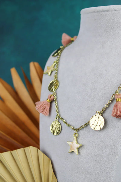 My Doris Nude Star, Tassle And Coin Necklace