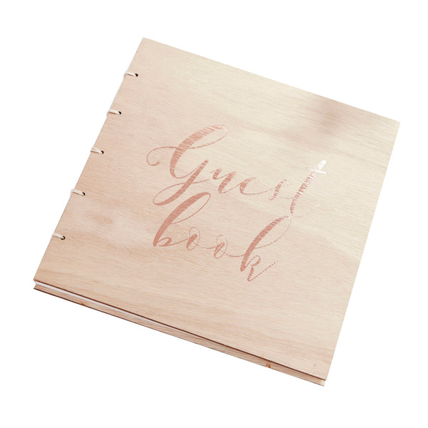 Ginger Ray Rose Gold Wooden Wedding Guest Book