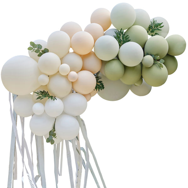 Ginger Ray Botanical Balloon Arch with Eucalyptus and Sage Leaves And Streamers