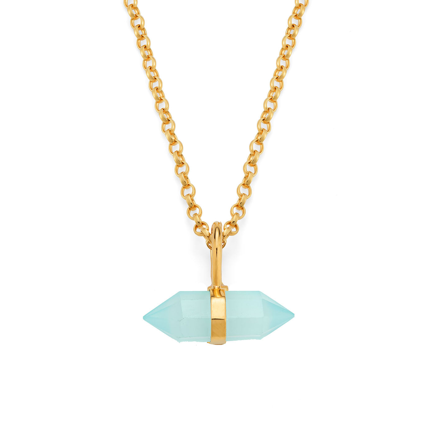 Harry Rocks Gold Aqua Chalcedony Pendant Belcher Necklace