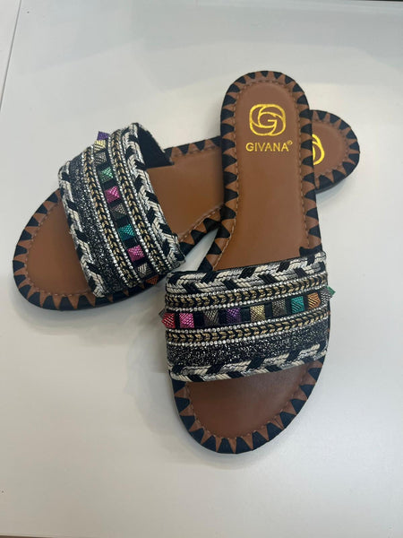 Givana Embroidered Sandals Black