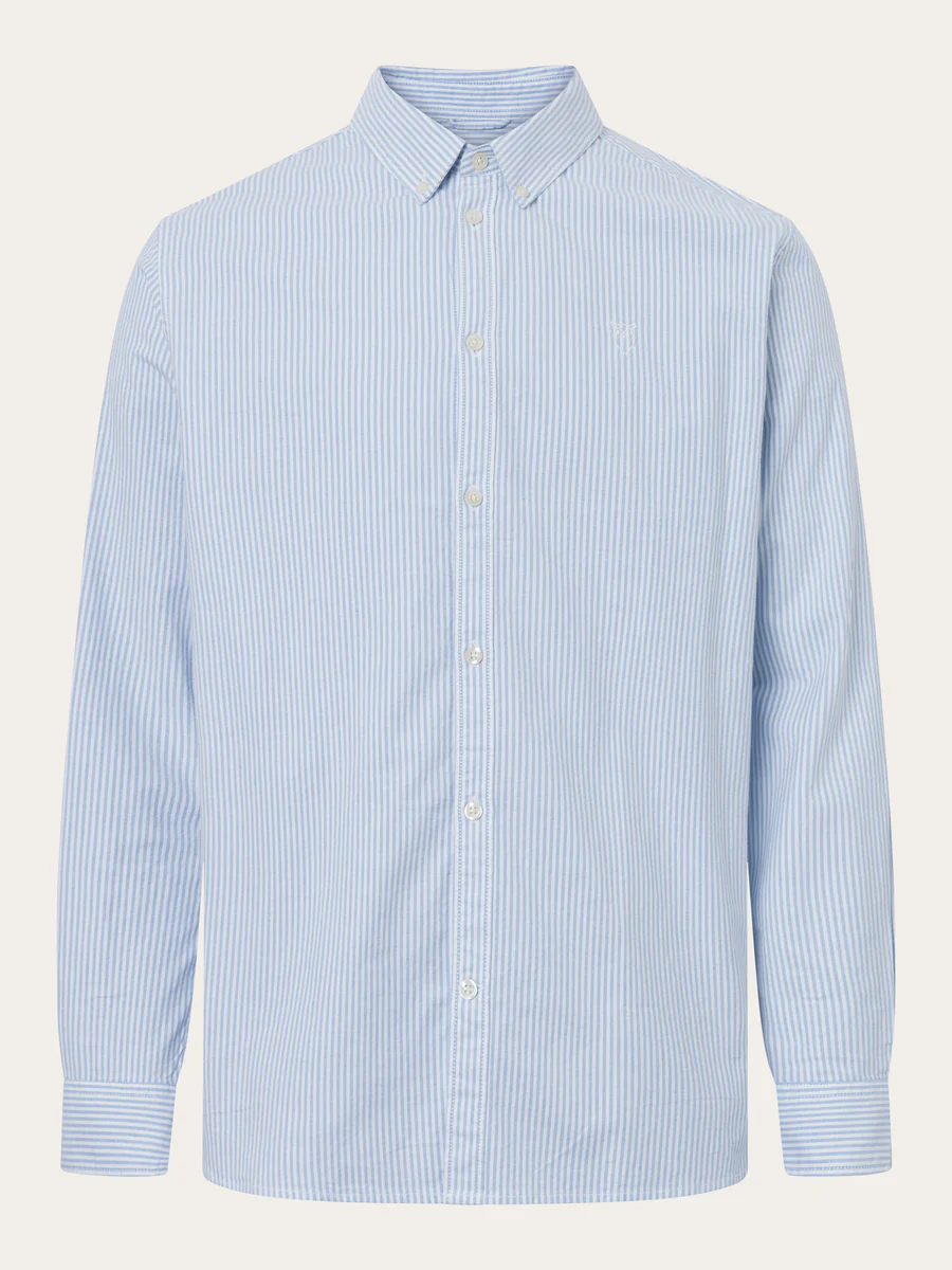 Knowledge Cotton Apparel  90879 Custom Tailored Owl Striped Oxford Shirt 1235 Lapis Blue