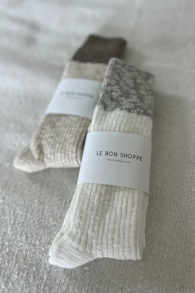 White Linen / Heather Grey Colour Block Cottage Socks