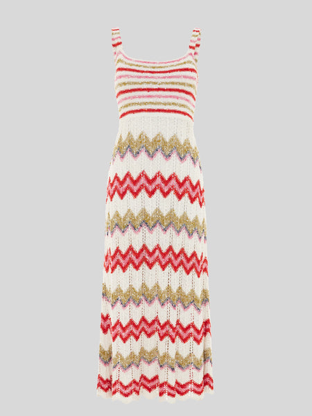 Zig-zag Boucle Twisted Bandeau Sundress White