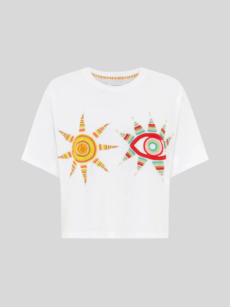 Sun Wink Embellished Cropped T-shirt Acid White