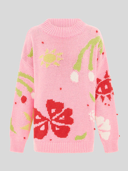 Sun Wink Cotton Intarsia Jumper Pink