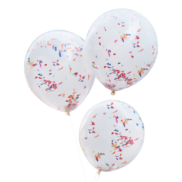 Ginger Ray Double Layered White and Rainbow Confetti Balloon Bundle