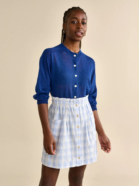 April Skirt - White/blue Check