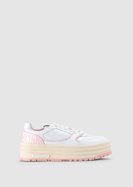 Womens Multilayer Platform Sneakers In White/Pink