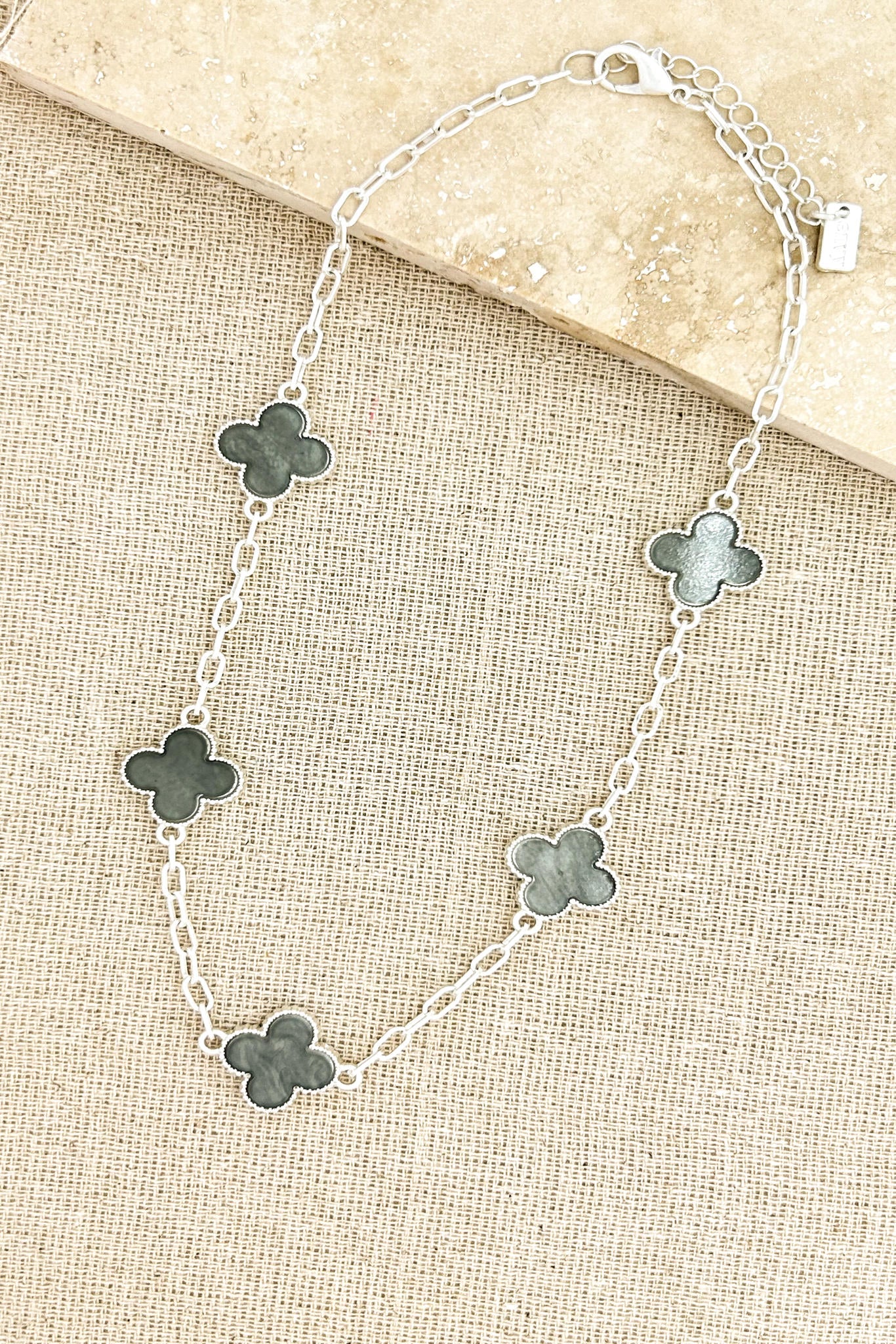 Short Silver and Grey Clover Necklace