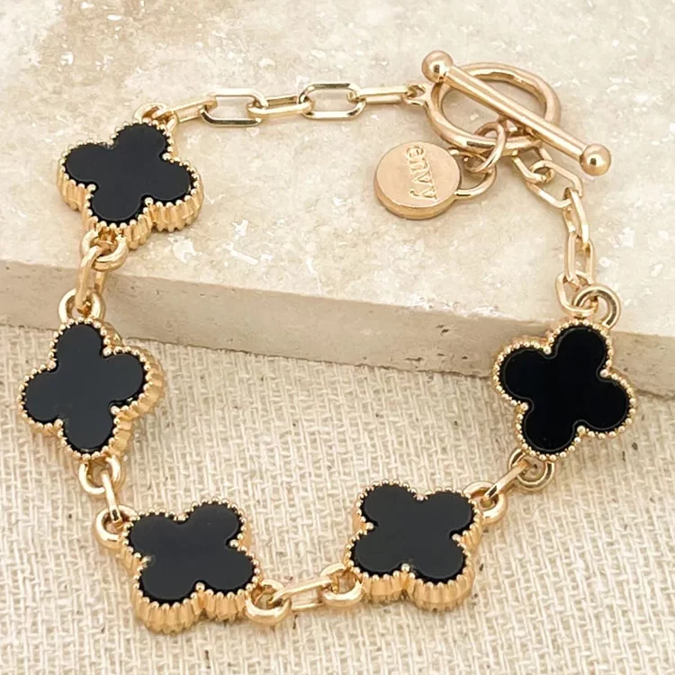 Gold and Black T Bar Bracelet