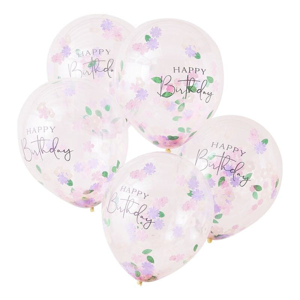 Ginger Ray Floral Confetti Happy Birthday Balloons