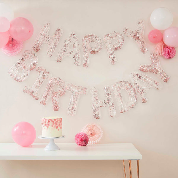 Ginger Ray Clear Foil & Confetti Happy Birthday Balloons Banner