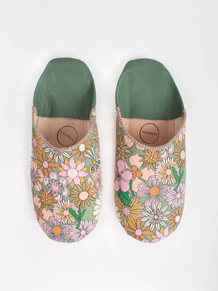 Bohemia Margot Floral Babouche Slippers Olive