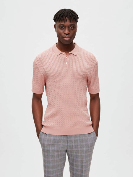 Madden Ss Knit Cable Polo Rose Tan