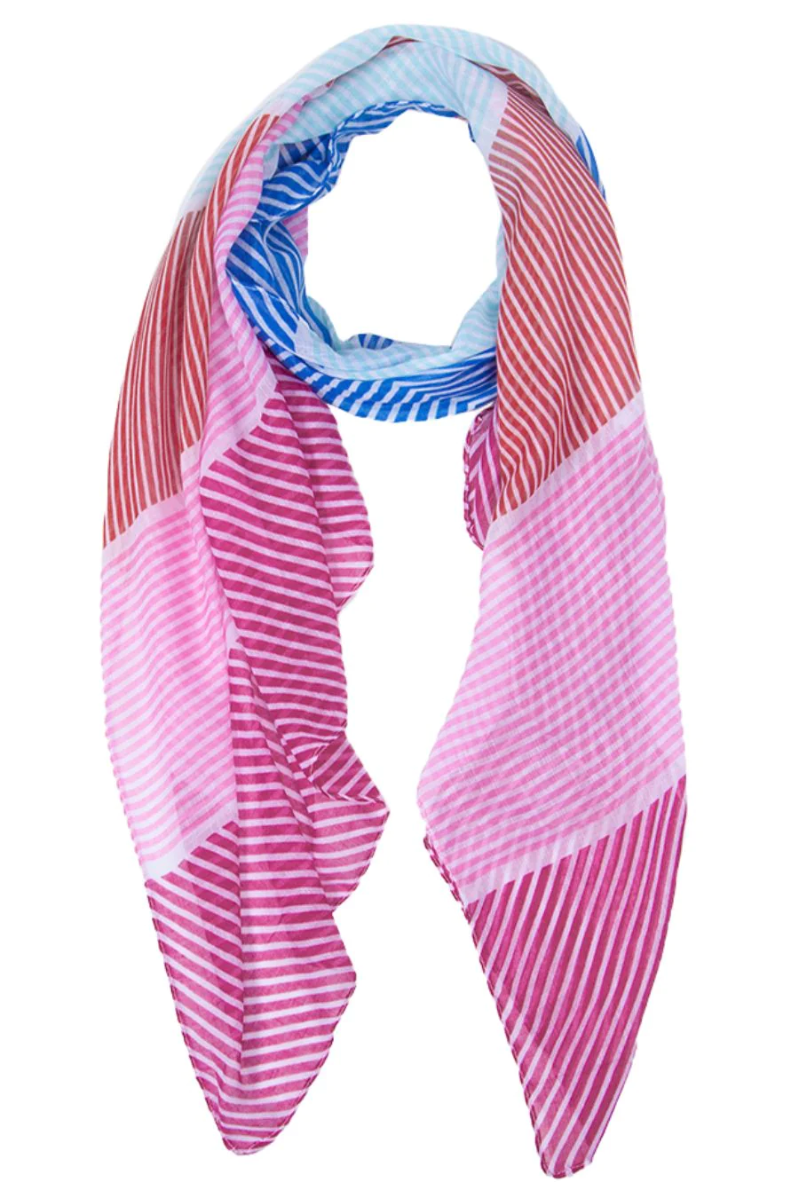 Blue and Pink Striped Colourblock Lightweight Scarf