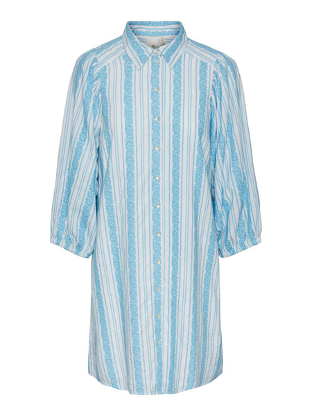 Y.A.S Shirt Dress In Baby Blue Stripes and Floral