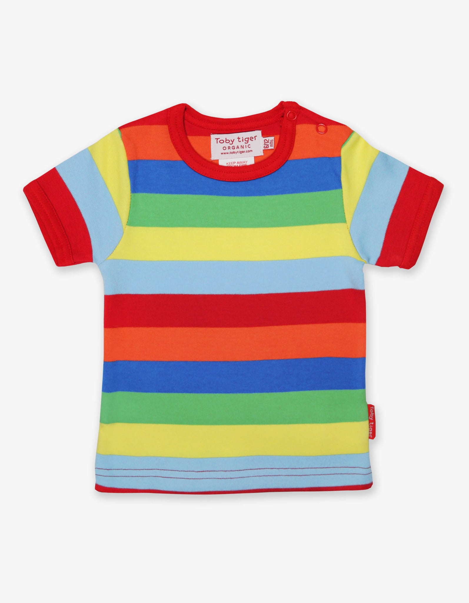 Organic Red Multi Stripe Short Sleeved T Shirt