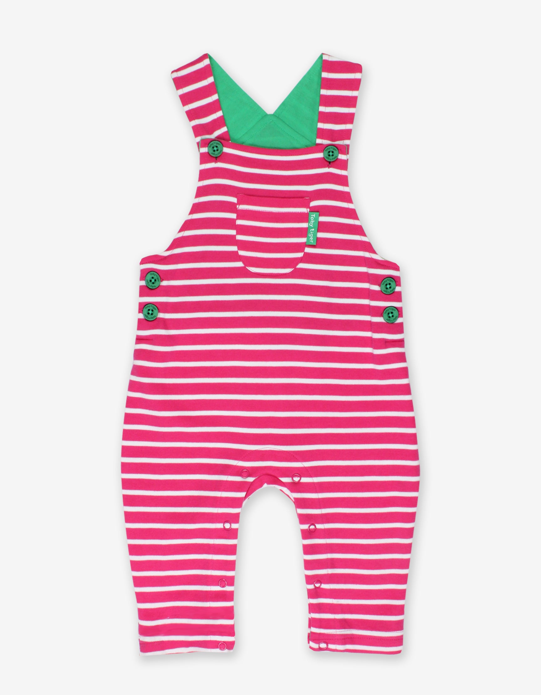 Organic Pink Breton Striped Dungarees