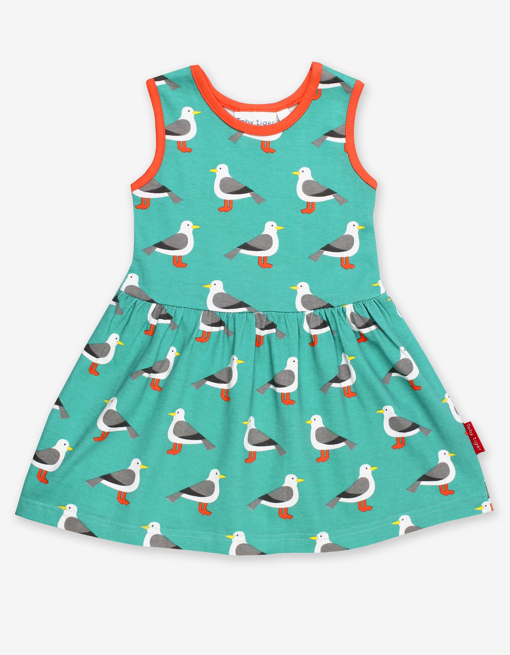 Organic Blue Teal Seagull Printed Summer Dress