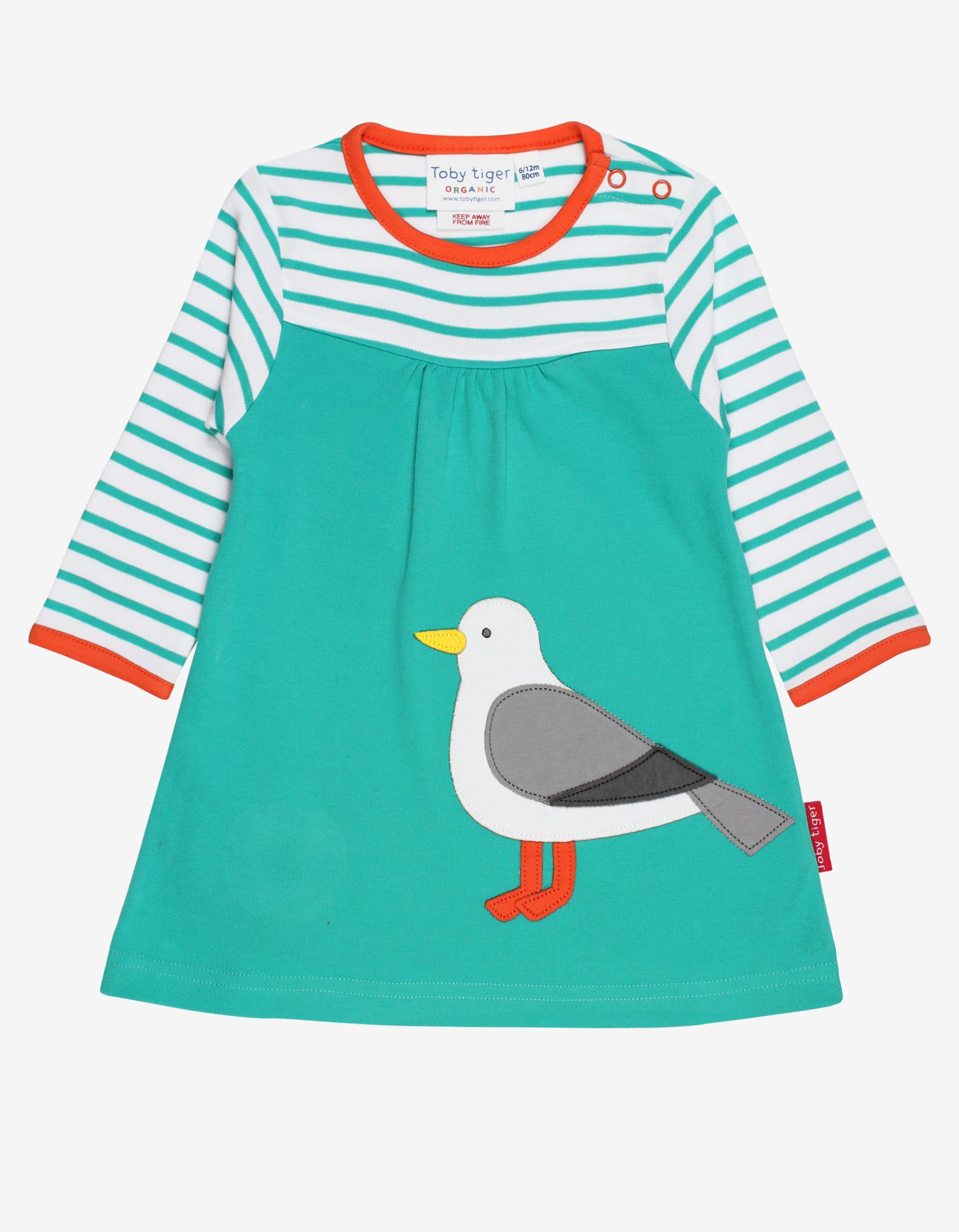 Organic Blue Teal Seagull Printed Applique Dress