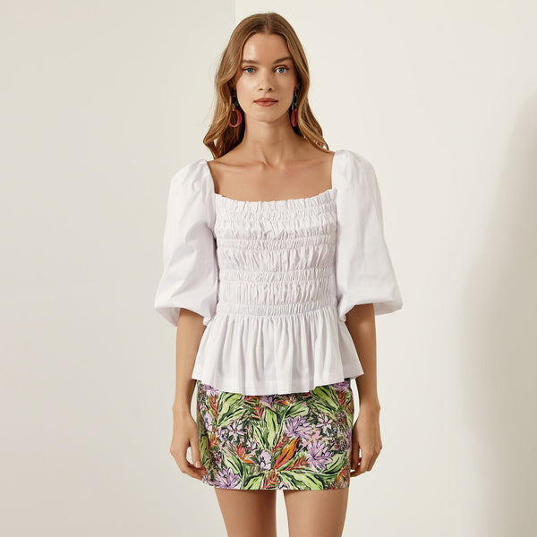 ACCESS FASHION Saffron Puff Sleeved Top In White