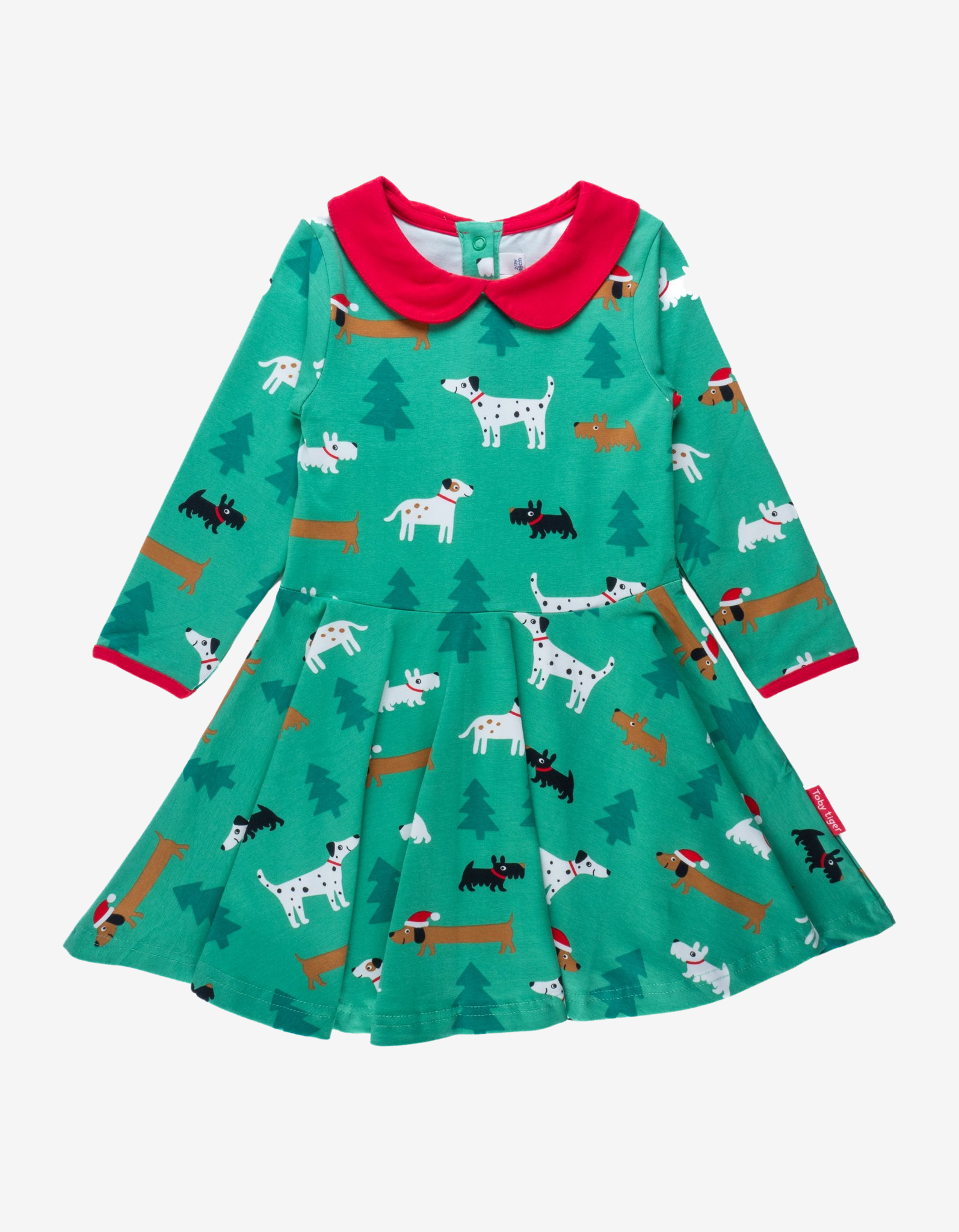 Organic Christmas Dog Printed Long Sleeved Skater Dress