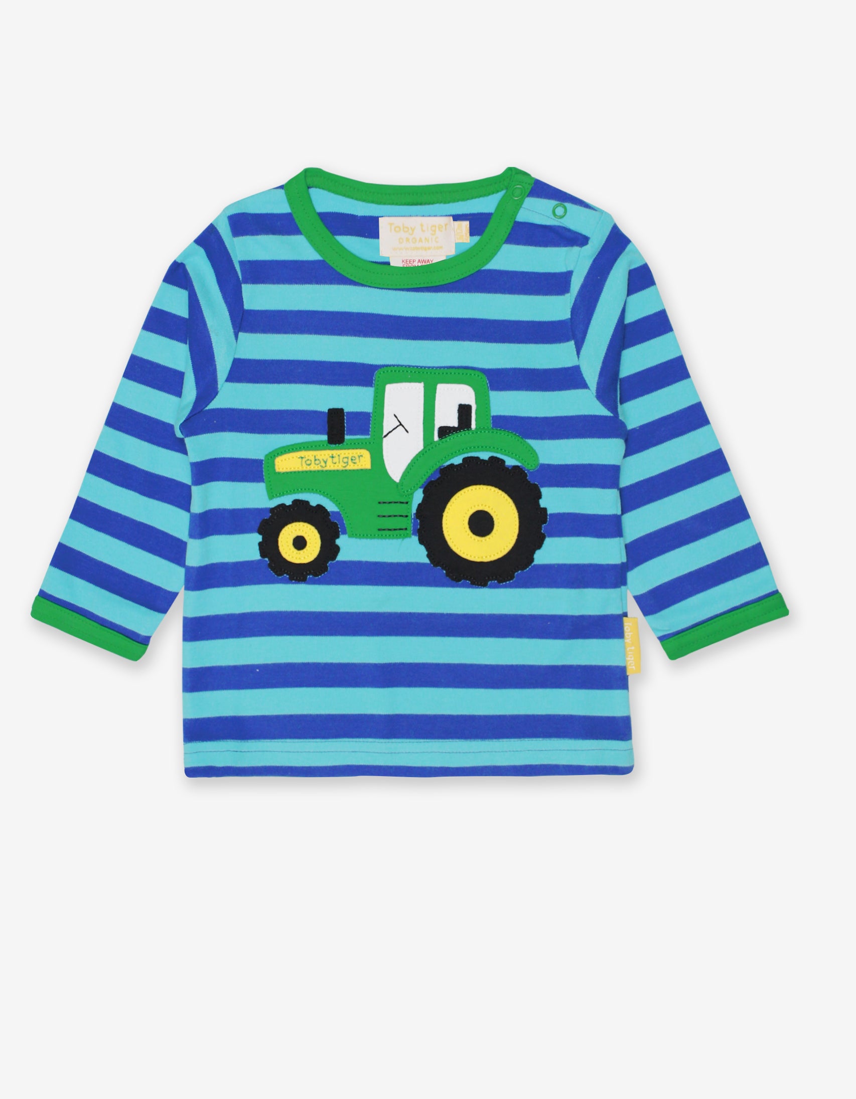 Organic Blue Striped Tractor Applique T Shirt