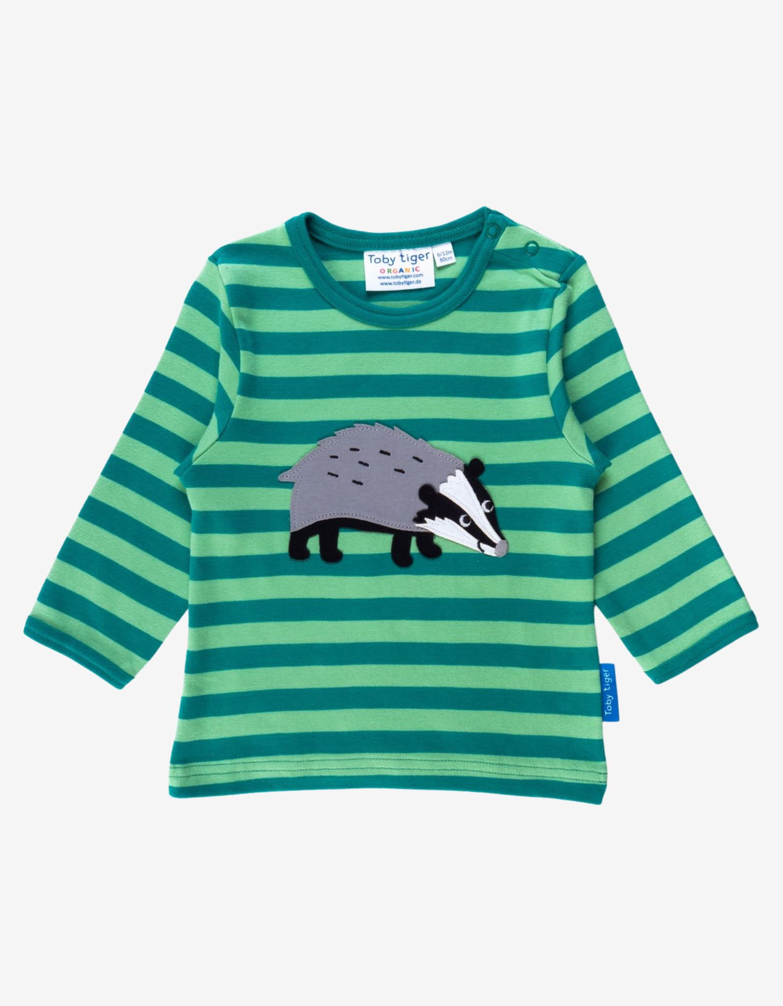 Organic Green Badger Applique Long Sleeved T Shirt