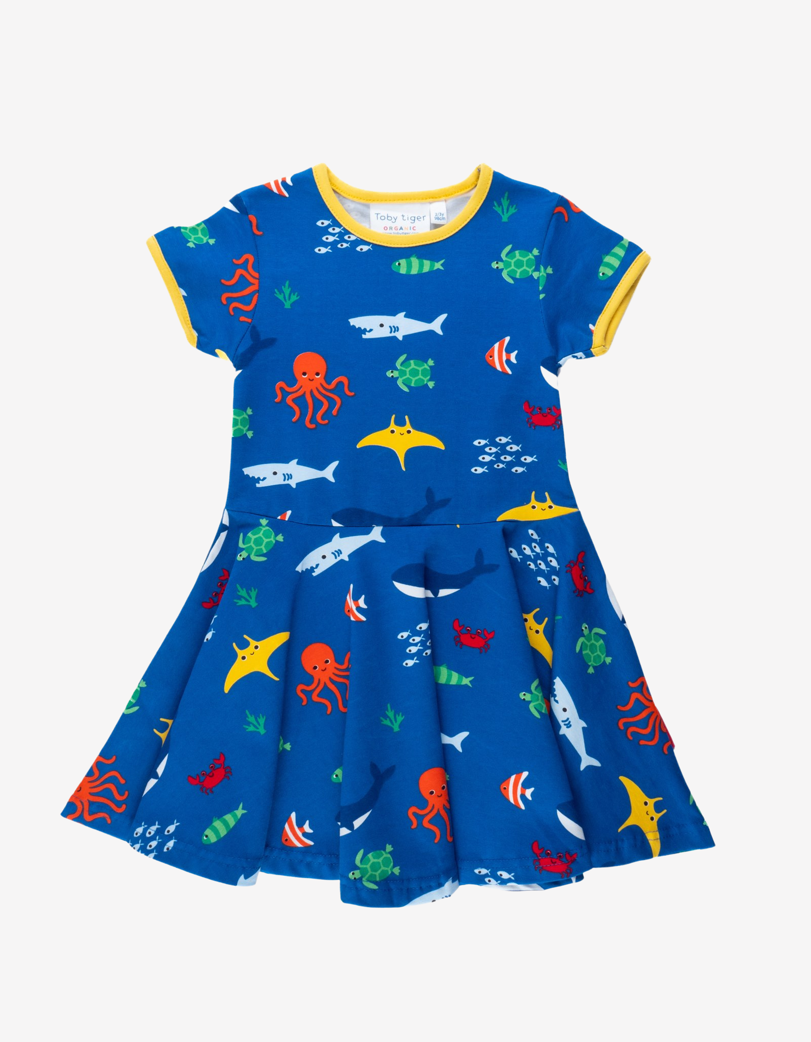 Organic Blue Sealife Printed Skater Dress