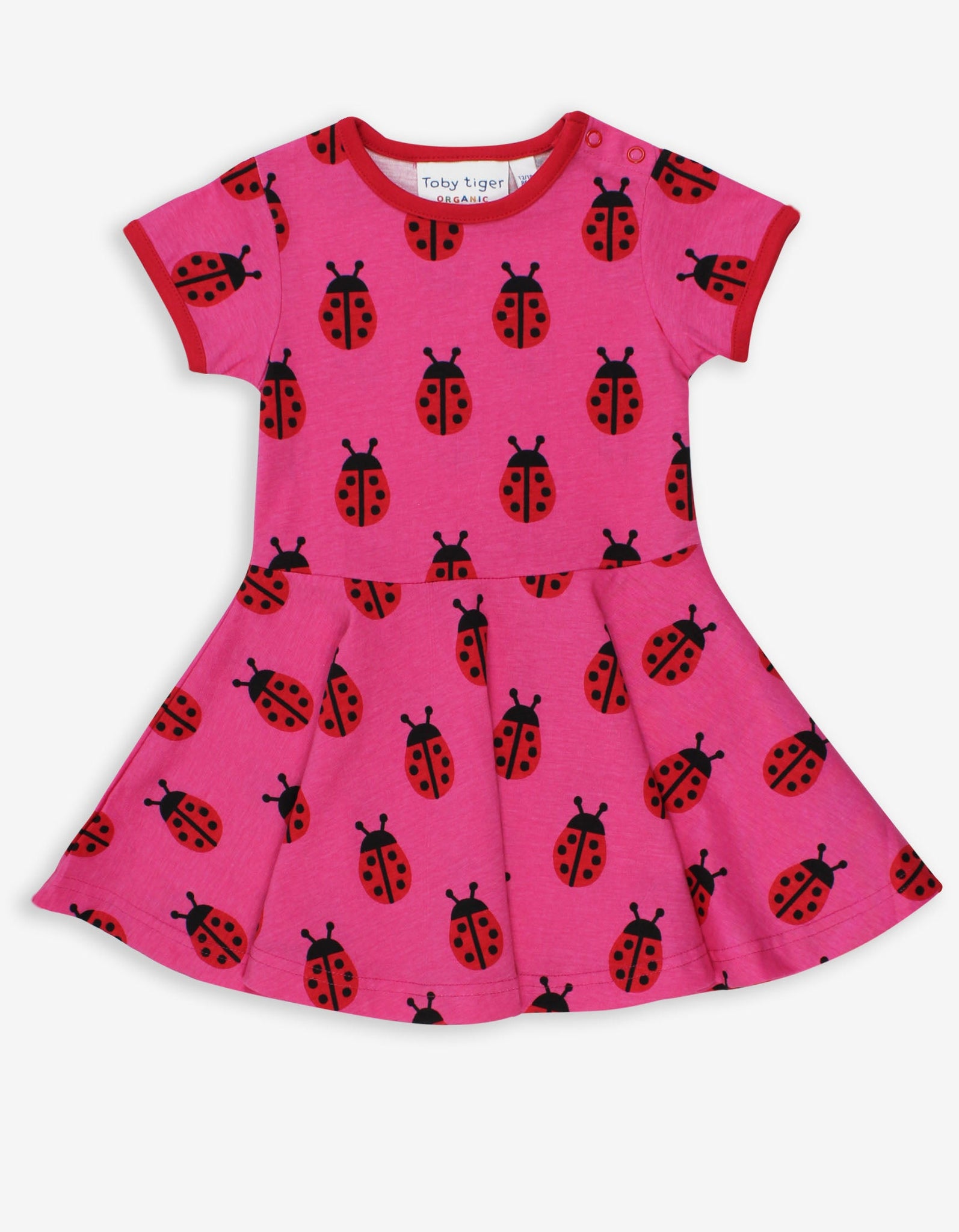 Organic Pink Ladybird Printed Skater Dress