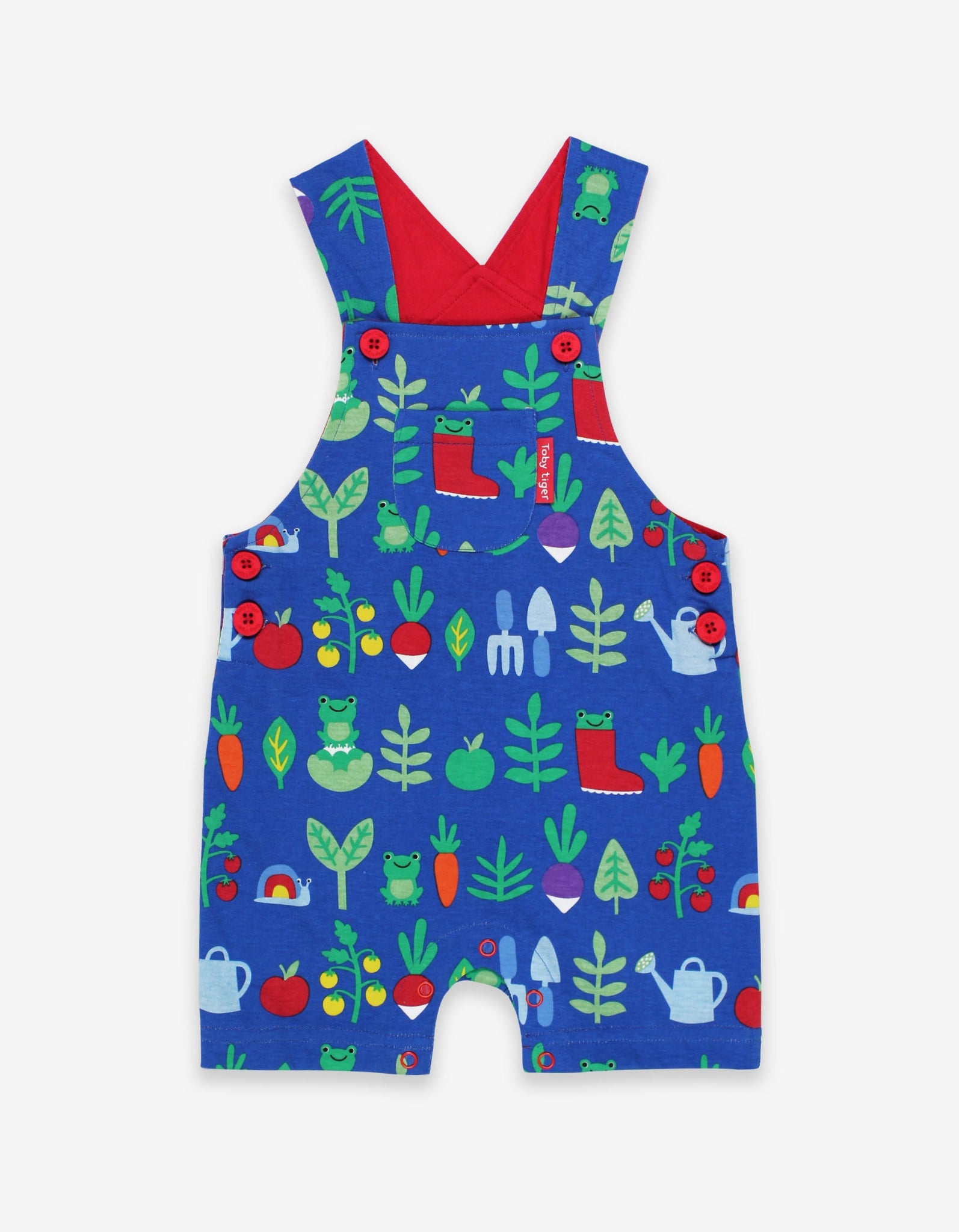 Blue Organic Vegetable Garden Print Dungaree Shorts