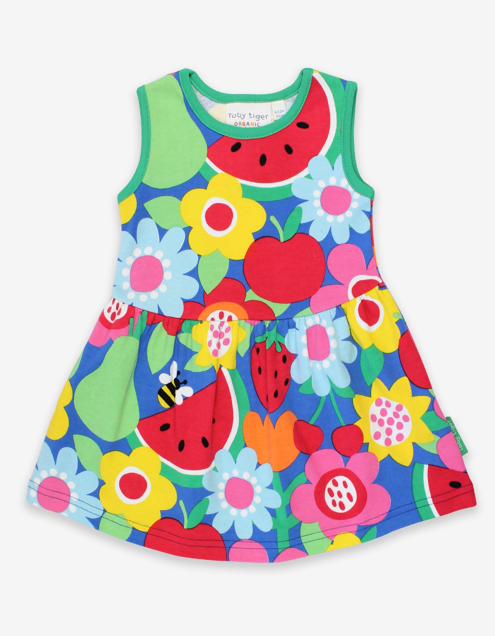 Red Organic Fruit Flower Print Summer Dress