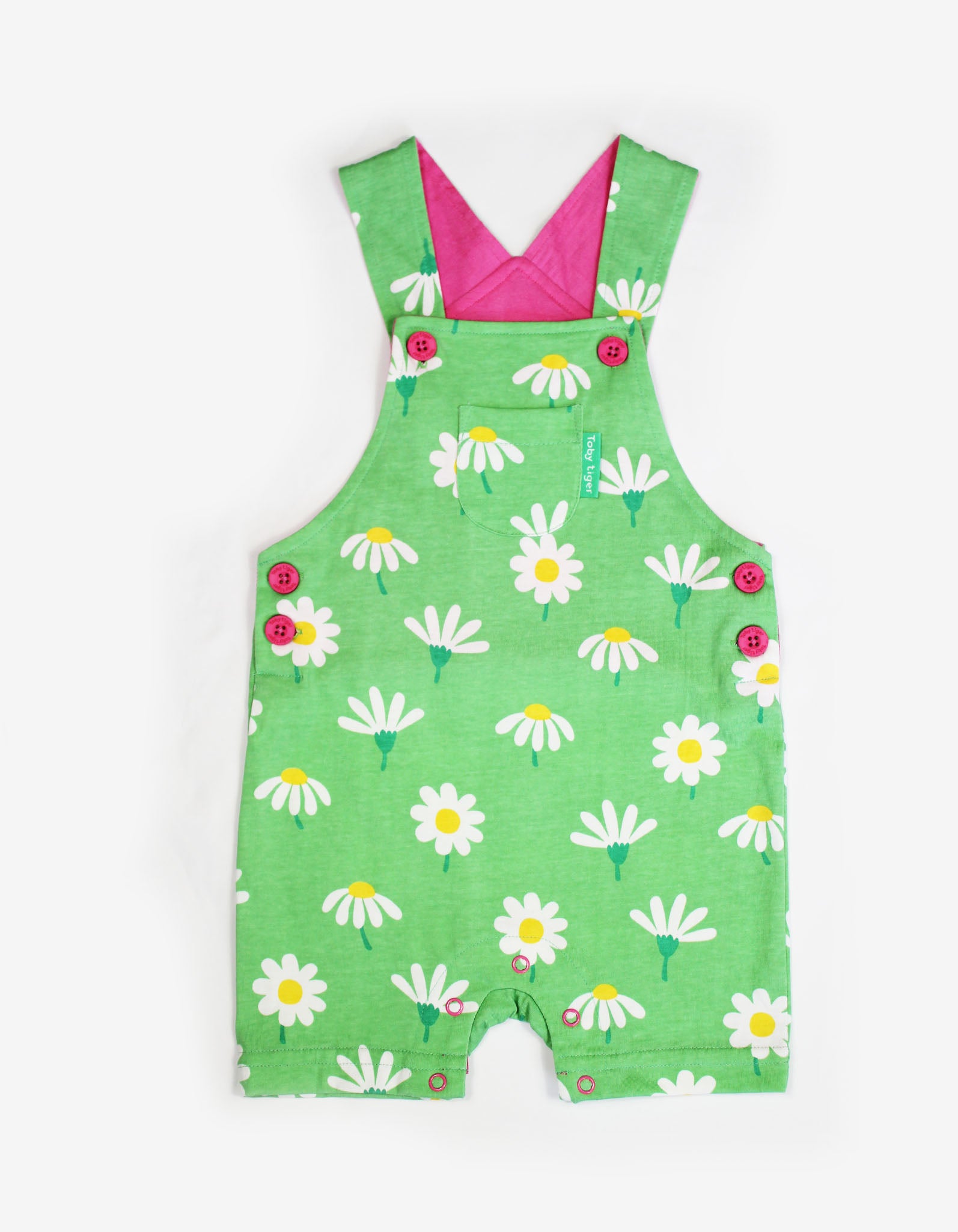 Green Organic Daisy Print Dungaree Shorts