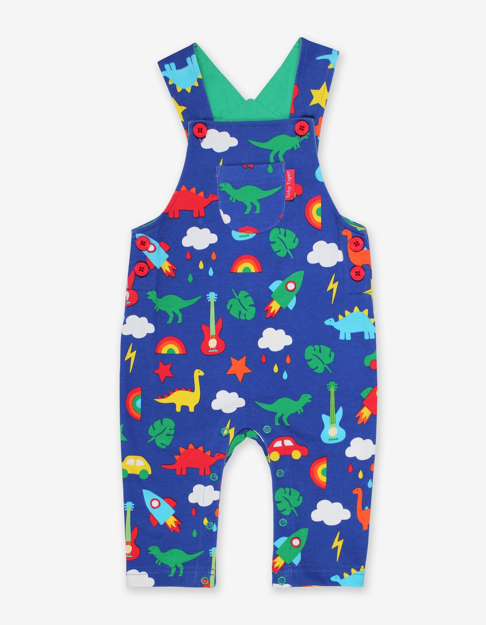 Organic Blue Playtime MixUp Printed Dungarees