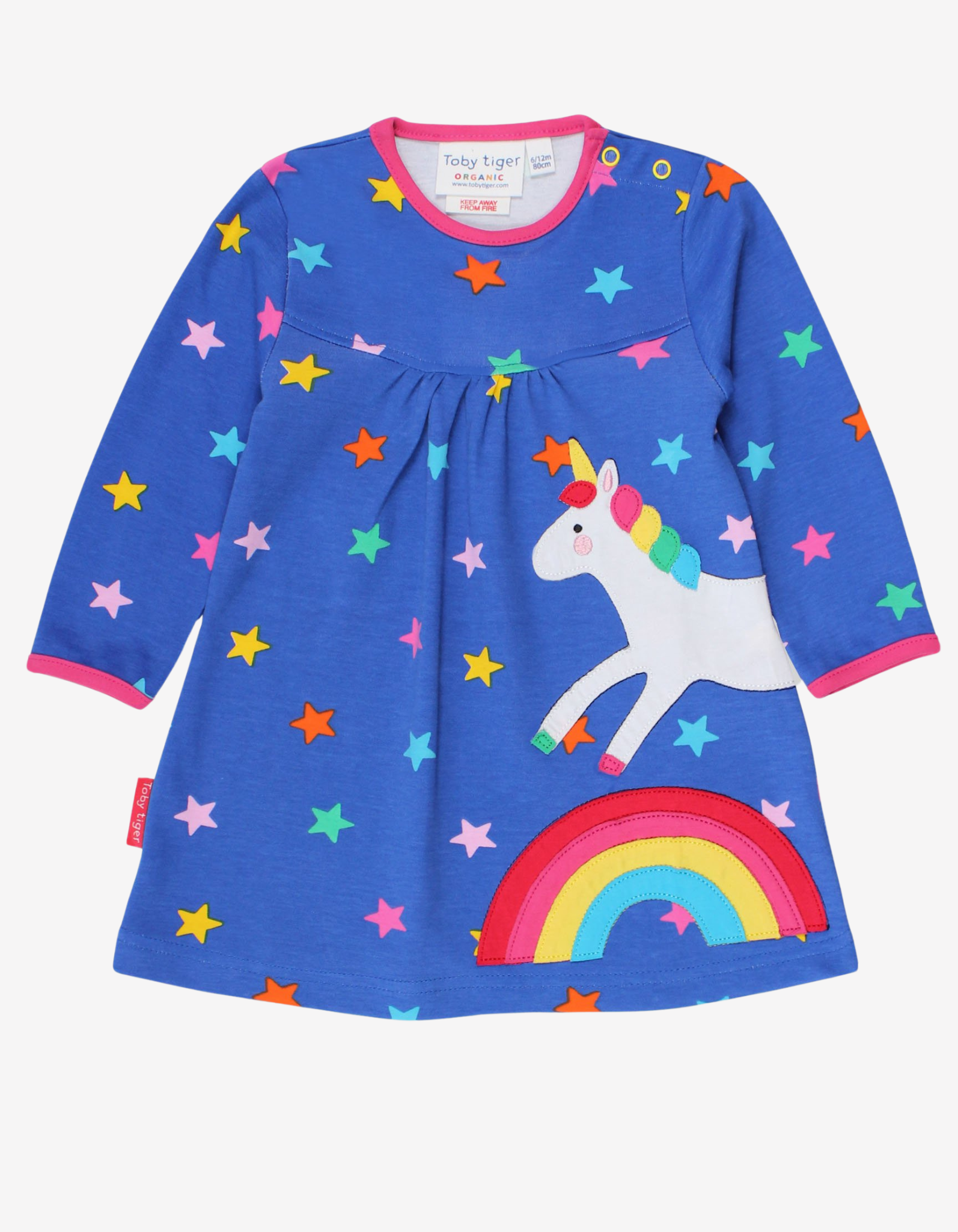 Organic Rainbow Unicorn Applique Printed T Shirt Dress