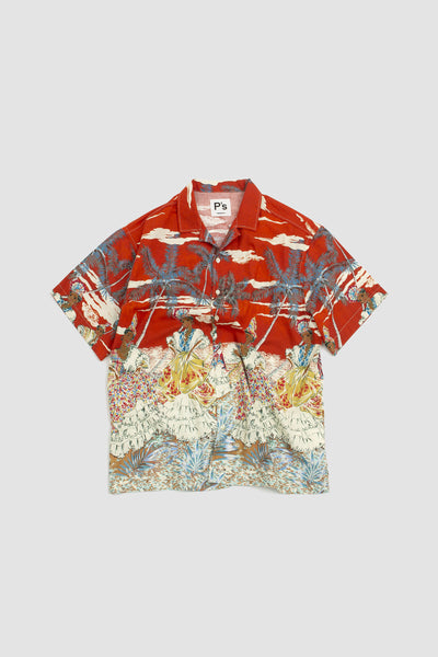 Rangi Over Caraibian Print Washed Shirt Rust