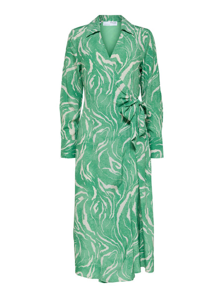 Green Print Wrap Dress