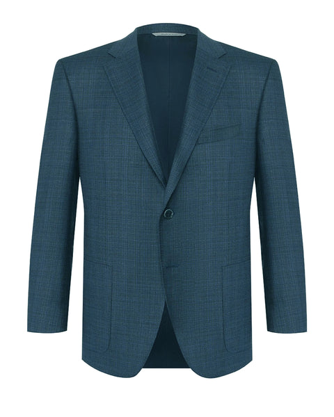 Canali Blue Detail Wool Crossweave Kei 2 Button Jacket