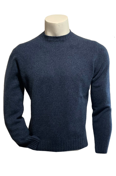 FILIPPO DE LAURENTIIS Mottled Blue Wool and Cashmere Crew Neck Sweater