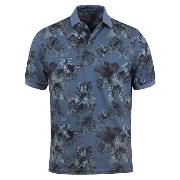 Stenstroms Blue Tonal Floral Pique Cotton Polo Shirt