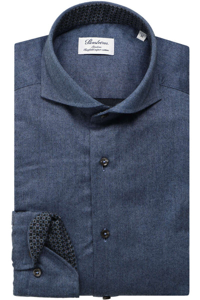 Stenstroms Blue Luxury Flannel Slimline Casual Shirt with Contrast Trim