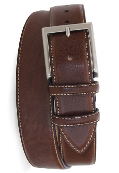 Robert Charles Belts 40mm Brown Grained Leather Stitching Detailing Belt