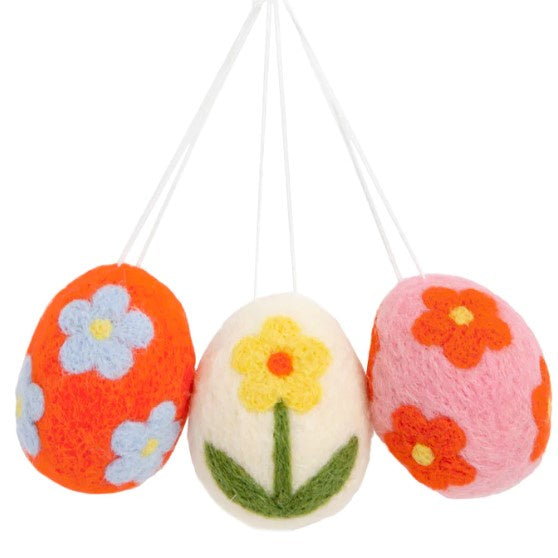 livs Set 3 Hanging Felt Eggs, Bright Flowers