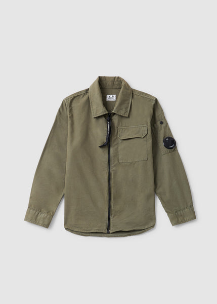 Kids Garbadine Zipped Shirt In Bronze Green