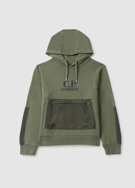 Kids Fleece Hoodie With Zip Pocket In Bronze Green