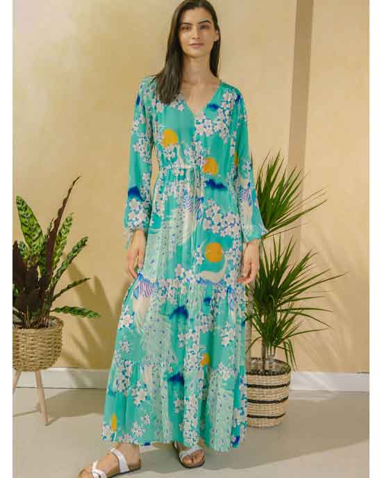 Adeline Maxi Dress Mint Kimono Peacocks