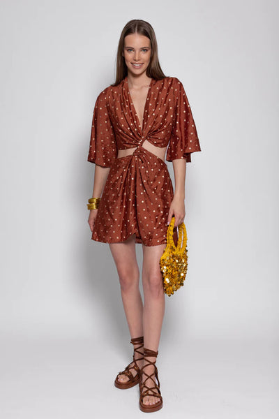 Severine Short Dress - Tanzania Brown/gold