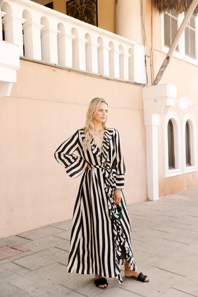 Giselle Dress - Stripes Off White/black